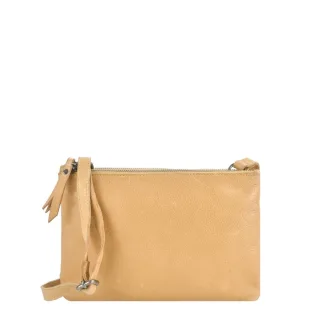 Schultertasche Leder 25x16cm mit 2 Fächern "Soft Washed" gelb Greenburry