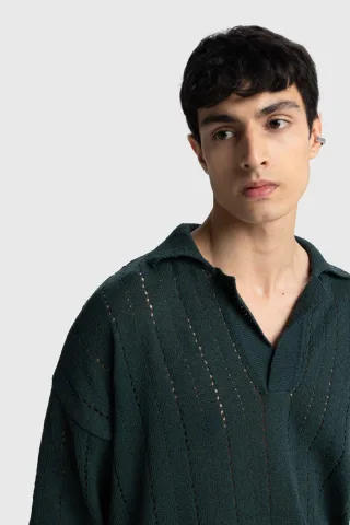 Herren Relaxed Baumwolle Texturiertes Polo T-Shirt
