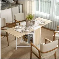 HOMCOM Klapptisch Klappbar Küchentisch mit Offenen Ablage, platzsparend (Esszimmertisch, 1-St., Esstisch), Natur+Weiß 169 x 60 x 75 cm