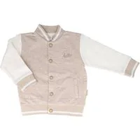 MAXIMO Sweatjacke (1-tlg) College Style, beigemeliert, weiße Ärmel, „hello“-Stickerei