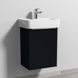 Sanipa 3way Waschtischunterbau zu Geberit Renova Plan Waschtisch mit 1 Tür, Schwarz-Matt UF87108