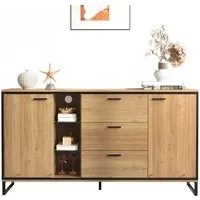 Merax Sideboard mit LED-Beleuchtung und Glasablagen, (1 St), Kommode Holz mit großem Stauraum und verstellbare Einlegeböden