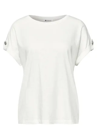 Street One - T-Shirt mit Rundhals und Knopfdetails off white - Gr. - 46
