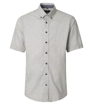 CASAMODA - Casual Fit: Freizeithemd Kurzarm beige/blau - Gr. - M
