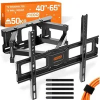 RICOO TV-Wandhalterung TV Wandhalterung 43 47 50 55 60 65 Zoll max 50 Kg schwenkbar S5244, (bis 65 Zoll, VESA 200x200 bis 400x400, 1-tlg., vollbeweglich ausziehbar neigbar ausziehbar 31" bis 65" Halterung, bis 12° Neigung, bis zu 120° Schwenkung Fern