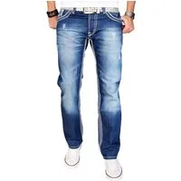 Alessandro Salvarini Straight-Jeans Herren Ocean Blue Straight Fit – Designer Denim 5-Pocket Klassische Jeans mit Waschung und geradem Beinverlauf