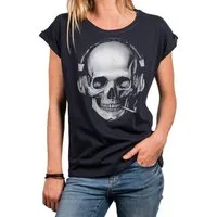 MAKAYA Print-Shirt Damen Cooles T-Shirt mit Totenkopf Design Skull Top - Aufdruck Gothic (Kurzarm, Rundhals, Schwarz, Blau, Grau) große Größen