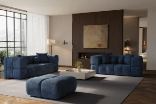 Sofaset Designersofas VEGA 3-2 inkl. Hocker in Stoff Egon Dunkelblau