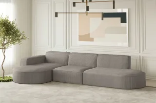Ecksofa Designersofa PALMA in Stoff Scala Grau Ottomane Links