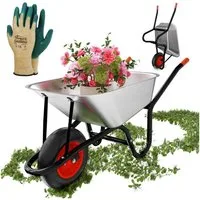 GARMIO Schubkarre Schubkarre, verzinkte Bauschubkarre 85 Liter, 5 Kubik Fassungsvermögen, (Luftreifen 16 Zoll, Futterkarre, Hofkarre, Luftreifen 16 Zoll, Futterkarre, Hofkarre), Gartenkarre bis 160 kg, silber, verzinkte Wanne