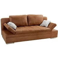 luma-home Schlafsofa 15117, mit Bettkasten B200/T100/H84 cm, Liegefläche 148x200 cm, Armlehnen verstellbar, Bettfunktion,attrakt.Steppung, Mikrofaser Antikleder-Optik Braun Curry