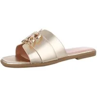 Ital-Design Damen Mules Freizeit Pantolette (86527035) Blockabsatz Pantoletten in Gold