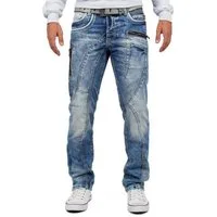 Cipo & Baxx Regular-fit-Jeans Herren Regular Fit Hose Stonewashed BA-C1150 (1-tlg) mit auffälligen Verzierungen und dicke Kontrastnähte