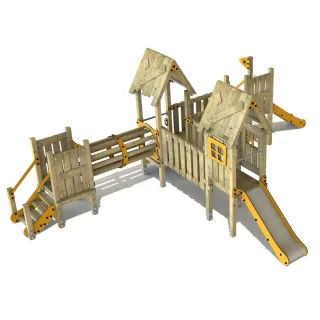 PRO MAGIC Sport Klettergerüst für den öffentlichen Spielplatz - Robustes Holz-Spielgerät mit zwei Rutschen und 9x9 cm Pfostenaufbau - Wickey