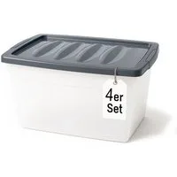BigDean Aufbewahrungsbox 4x 60 L Plastikboxen mit Deckel groß Budget Kunststoffbox mit Deckel (Set, 4 St., Aufbewahrungsbox), Stapelbar, Nestbar, Funktional & Langlebig