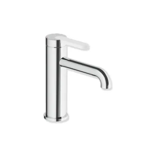 Hewi AQ477 Einhebel-Waschtischarmatur AQ1.12M1134098 Ausladung 130 mm, ohne Ablaufgarnitur, farbiger Griff, chrom / signalweiß