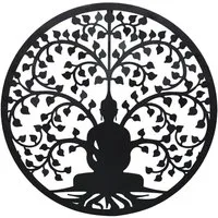 Mojawo Wanddekoobjekt Buddha Wand Deko Wandhänger Metalldeko Wandtattoo Lebensbaum Ø60cm