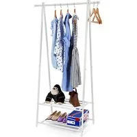 SONGMICS Kleiderständer Garderobenständer, Garderobe, Metallgestell, platzsparend, 2 Ablagen für Schuhe und Boxen