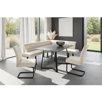 Jockenhöfer Gruppe Eckbankgruppe Tisch, Bank und 2 Stühle, Taschenfederkern, (Set, 4-tlg), Tisch (140x90cm) schwarz, Bank und Stühle anthrazit oder beige