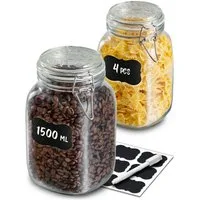 Praknu Vorratsglas 4 Einmachgläser mit Bügelverschluss 1,5l - Mit Etiketten, Stift und, Glas, (Set, 4-tlg), Luftdichte Deckel mit Dichtung, Vorratsbehälter für Lebensmittel