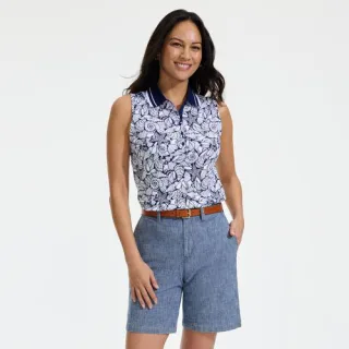 Ärmelloses Supima-Poloshirt, Damen,  Blau, Baumwolle, by Lands' End