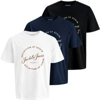 Jack & Jones T-Shirt 3er Pack Grayson Tee SS Crew Neck mit großem Print auf der Vorderseite