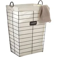 Dekoleidenschaft Wäschekorb "Laundry" aus Metall in matt-schwarz, mit Canvas Stoffeinsatz in beige, 43x33x61 cm, Wäschesammler minimalistisch, Wäschebox tragbar