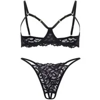 Elegant Love Set: Ouvert-BH Reizwäsche mit Cut-Outs – Sexy Spitzen-BH & passender String (Set, 2-tlg., mit Tanga) Dessous-Set mit offenem Schritt & Brust – Sinnliche Damenunterwäsche