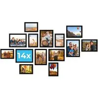 PHOTOLINI Bilderrahmen Sets in verschiedenen Formaten, MDF Holz, Acrylglas & Zubehör, für 14 Bilder (14er Set), Posterrahmen 14er Set No.2 zum Aufhängen oder Aufstellen