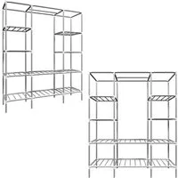 eyepower Kleiderschrank Metallregal mit Kleiderstange und 10 Ablagen – Stecksystem bis 400 kg Offener Schrank aus verzinktem Stahlrohr – flexibel erweiterbar