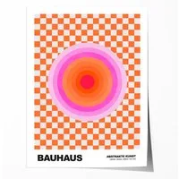 JUSTGOODMOOD Poster Bauhaus Abstrakte Kunst Pink Orange Kreis auf Schachbrett Muster Moder, (1 St)