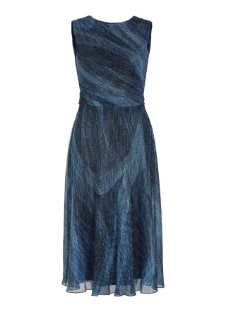 SWING - Plissiertes Kleid mit Metallicfäden azure blue - Gr. - 42