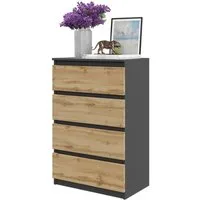 Furnica Kommode GABRIEL 4 Schubladen - Anthrazit Grau H92cm B60cm T33cm