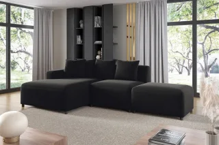 Ecksofa Designersofa MEGAN XS inkl. Hocker Stoff Salvador Schwarz Ottomane Links