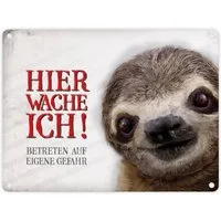 speecheese Metallschild Metallschild mit Faultier Motiv und Spruch: Betreten auf eigene ...