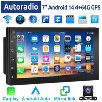 ESSGOO 7 Zoll Doppel 2 DIN Android 14 4+64G Autoradio (Digitalradio (DAB), FM, RDS, FM RDS Bluetooth EQ USB Apple Carplay Android Auto GPS Navi WIFI)