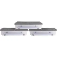 ONDIS24 Aufbewahrungsbox Unterbettbox Rollerbox Aufbewahrungsbox 35 W (3 Stück, Grau) (3er Set), Volumen ca. 35 Liter, Maße ca. 74 x 37 x 17 (H) cm, transparent-grau