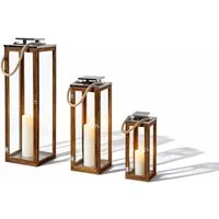 Mojawo Laterne 3er XXL Holz-Laternen-Set Windlicht Gartenlaterne Edelstahldach