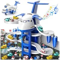 TEMI Spielzeug-Flugzeug Kinder Flugzeugspielzeug, Rennstrecken-Autospielzeug, (Set, 1 x Luftfahrzeug,8 x Kleinwagen,1 x Karte), Ausgestattet mit Ton und Licht, abnehmbare Schieberkombination