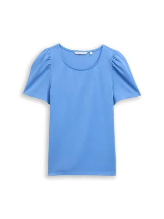Denim Tom Tailor - Loose Fit T-Shirt mit Raffungen Bonnet Blue - Gr. - XS