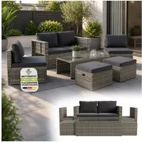 Juskys Gartenlounge-Set Salou, (6-tlg), für 6 Personen, Polyrattan, Glasplatte, wetterfest, mit Kissen