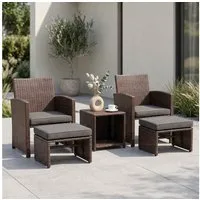 Sunsitt Balkonset 5-tlg Garten Unterhaltung Set, (Balkon Möbel Set mit Kissen, brauner Rattan-Sessel mit Hocker&Couchtisch), für Garten, Hinterhof und Veranda (Dunkelgrau)