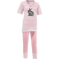 Erwin Müller Pyjama Damen-Schlafanzug Single-Jersey Streifen/Tiermotive: Hase