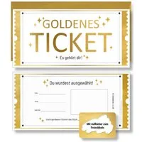 Frank Paperman Geschenkkarte Set Goldenes Ticket Gutschein mit Umschlag & Rubbelaufkleber, 100 % Recyclingpapier, hochwertige Rubbelkarten zum selber beschriften