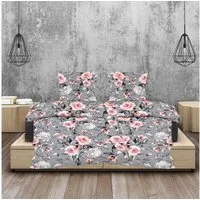 Casa Colori Bettwäsche Seersucker Bettwäsche Garnitur 135x200 Reißverschluss, Seersucker, 4 teilig, in Grau mit Rosenprint romantisch verspielt
