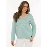 Zwillingsherz Sweatshirt „Positive Mind Neon Kante” mit Kontrastnaht, V-Neck, washed out Optik, langarm
