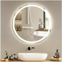 ZMH Badspiegel rund mit Beleuchtung, LED Badezimmerspiegel 3 Lichtfarben dimmbar, Touch-Schalter, Anti-Beschlag, Wandspiegel