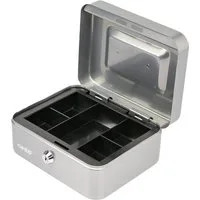 HMF Geldkassette Geldkassette abschließbar, Kasse mit Münzeinsatz, Geldkasse mit 5 Münzfächern 20 x 16 x 9 cm Silber