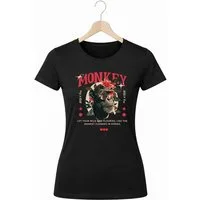 Banco T-Shirt Damen Oberteil Monkey Print Baumwolle Rundhals Casual Style (kein Set, Einzelartikel)