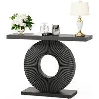Tribesigns Konsolentisch Flurtisch mit eine runde, blumenförmige Basis 100 x 30 x 79 cm, Weiß